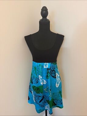bebe Black & Turquoise Butterfly Skater Mini Dress